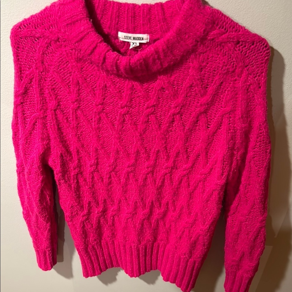 Women's Steve Madden Bright Pink Cable Knit Sweater - Picture 4 of 6